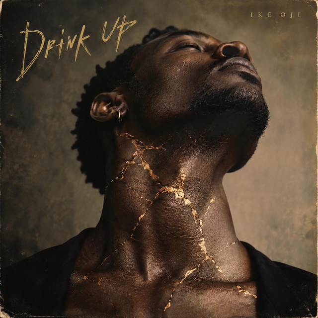 Detail of the Drink Up cover showing gold seams across an exposed neck